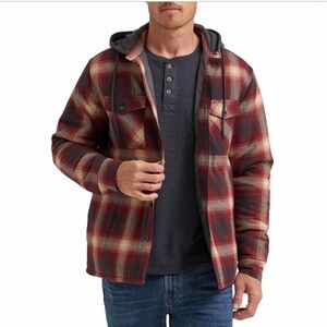 Wrangler Men's Red Plaid Hooded Flannel Jacket